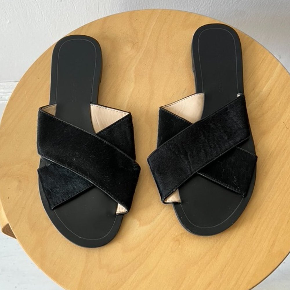 BR Leather and Calf Hair Strappy Sandal